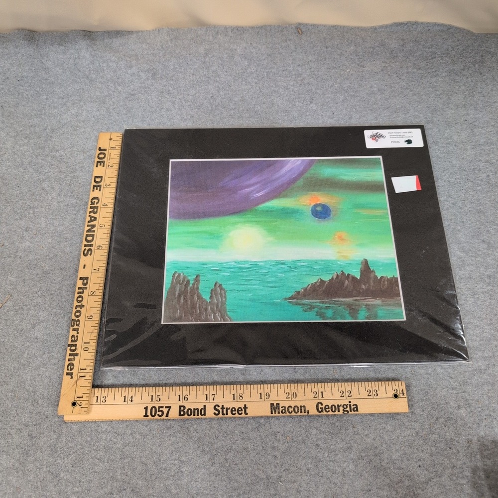Sherri Howard Alien Landscape Sci-Fi Art Print Matted Green Purple Space Scene - Picture 2 of 4